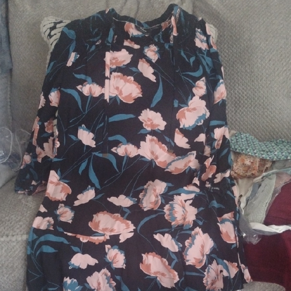 Maeve Pink and Blue Ruffled Blouse